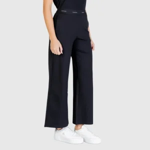 Pantalón ancho negro de mujer Calvin Klein con logo en la cintura