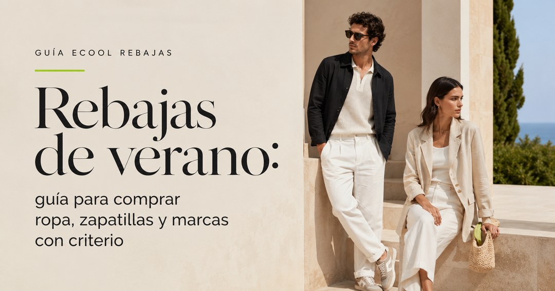 Hombre y mujer con looks de verano en tonos neutros para un artículo sobre rebajas de verano en ecool